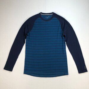 Smartwool Navy and Teal Striped Long Sleeve Shirt